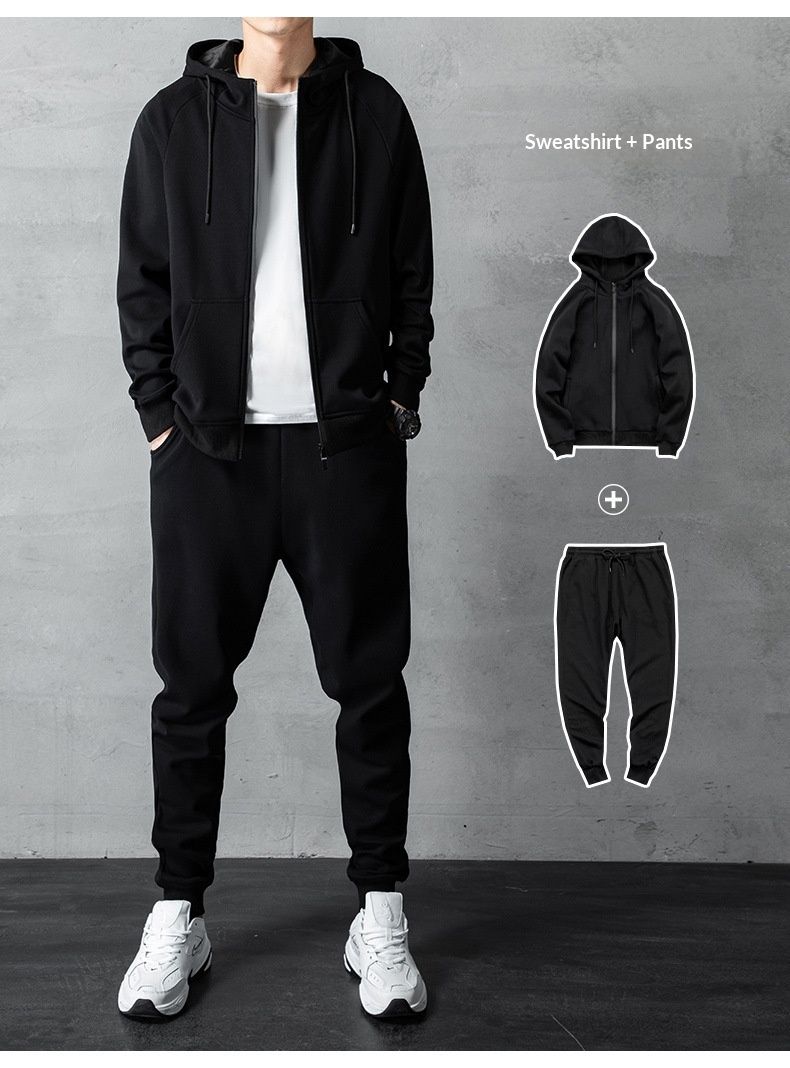 Casual Sports Suit For Men Spring Brand Solid Color Hoodie Sleeve Sweatshirt Long Pants Men's Jacket Trendy_voghion.com