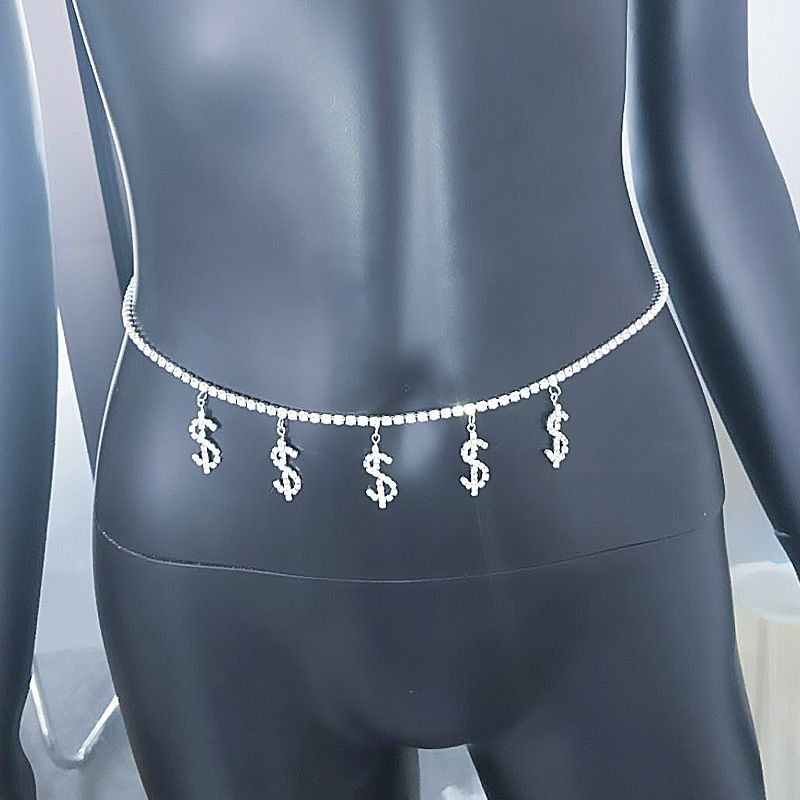 Alle-spiel sexy strass Taille kette einreihige metall punk dollar Taille kette weibliche einfache Taille kette_voghion.com