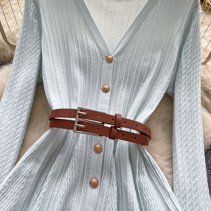 Retro-Stil Langarmpullover im britischen Stil für Damen, Herbstgürtel, schlankmachendes schlichtes Design, leicht, reife Schwester, Top-Trend_voghion.com