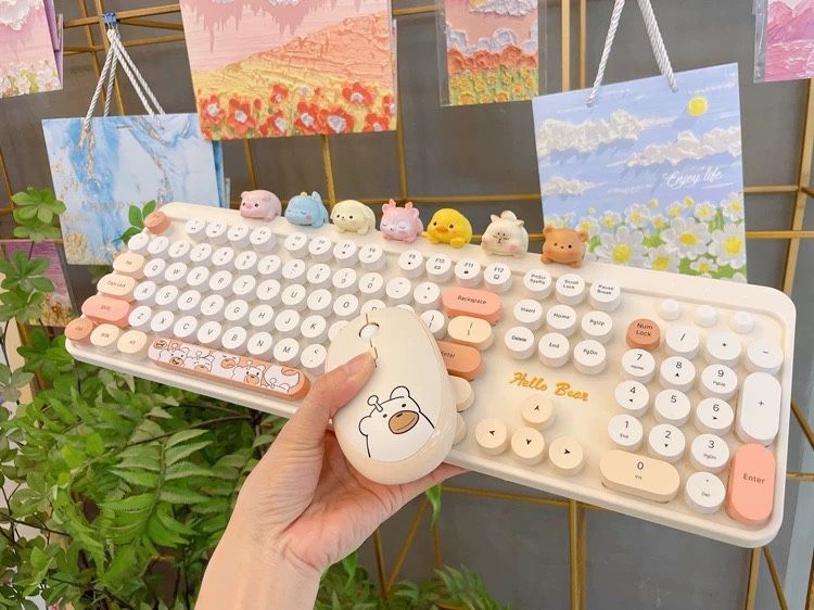 Dopamin Drahtlose Maus Tastatur Anzug Bär 2,4 Gusb Mädchen Büro Stumm Laptop Desktop-Computer_voghion.com