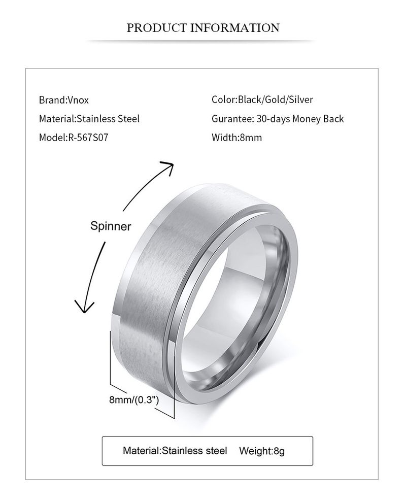 Vnox Spinner drehbar für Männer und Frauen, 6/8 mm, massiver, glänzender, matter Ehering, schlicht, lässig, klassisch, Retro, brüderlich_voghion.com