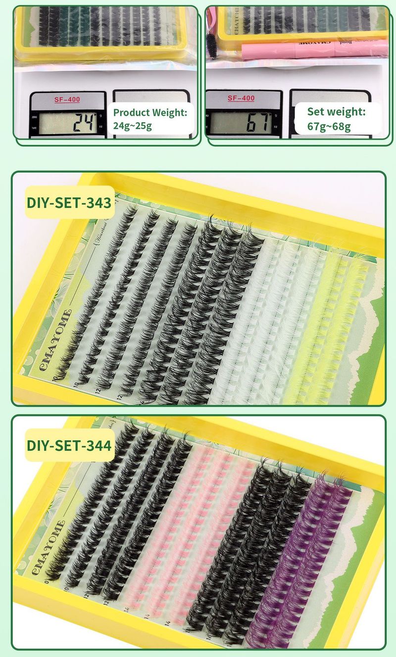 Segmented False Eyelashes DIY Kit, Large - Capacity Lash Extension Set, Mixed - Color With Colorful And Black Clusters_voghion.com