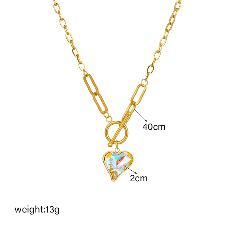 European and American fashion creative retro high-end faceted fantasy crystal love pendant OT buckle chain necklace_voghion.com