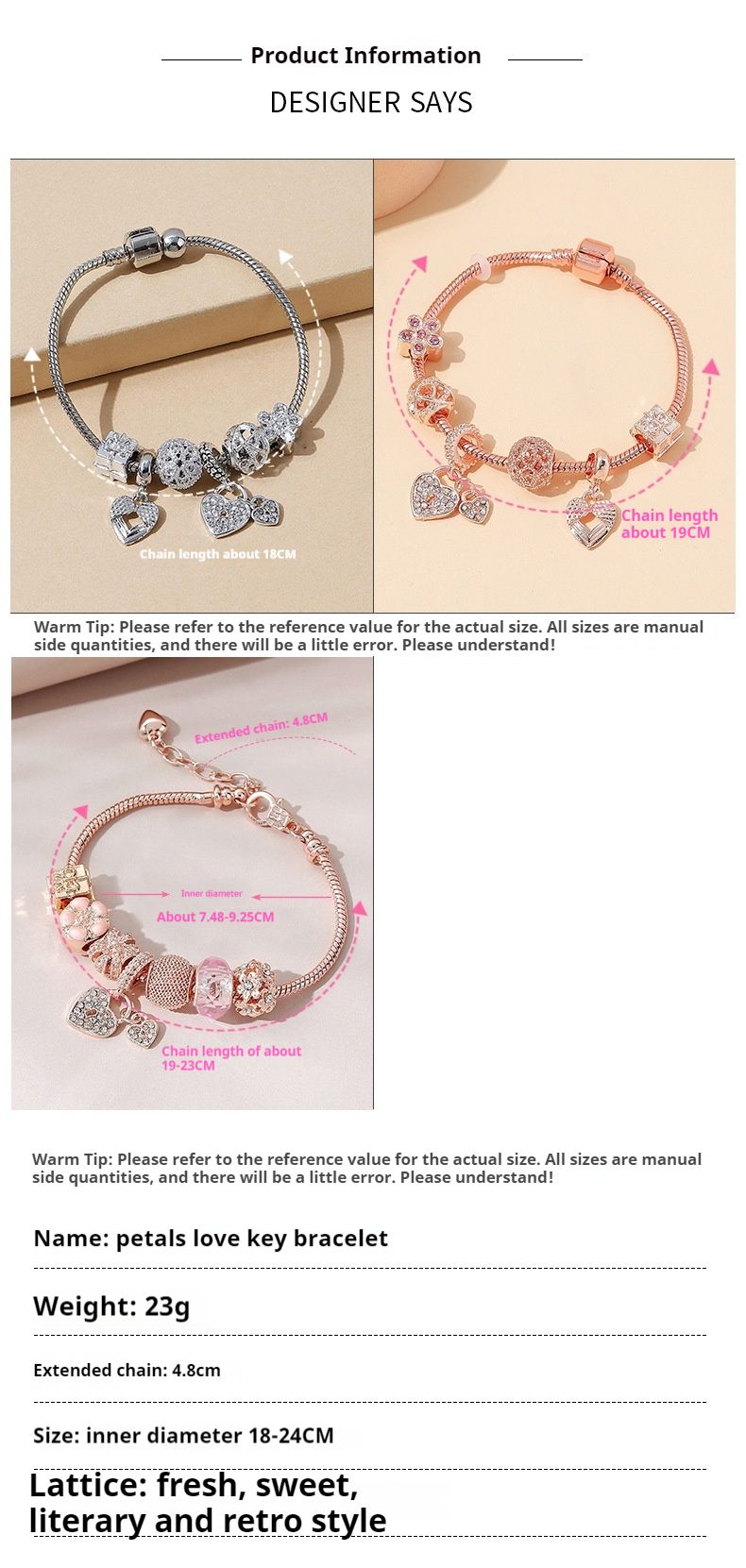 Pulseira decorativa feminina Family Love com diamante brilhante e contas de ouro rosa_voghion.com