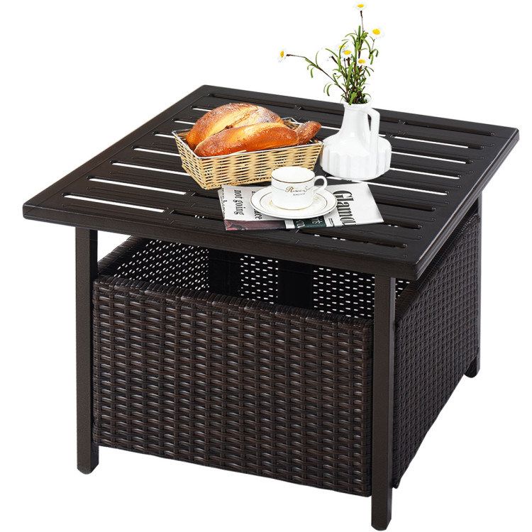 Outdoor Patio Rattan Wicker Steel Side Deck Table_voghion.com