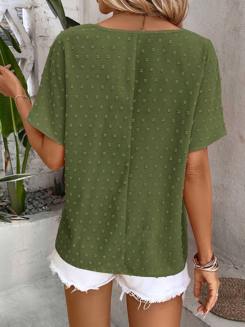 Abbigliamento da donna Camicia a maniche corte con maniche a pipistrello, tinta unita e casual da donna_voghion.com