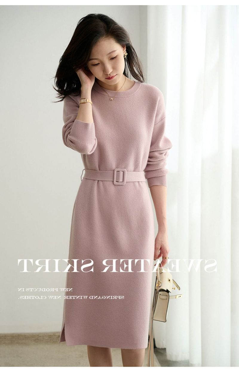 2023 High-End-Strickpullover für Herbst und Winter, mittellang, mit Mantel innen, lässiges, lockeres Kleid_voghion.com