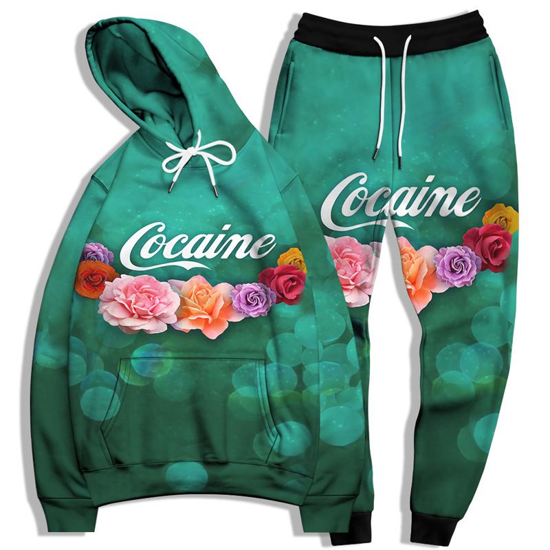 Felpa da uomo con stampa a lettere 3D alla moda, con coulisse, felpa da coppia, set da due pezzi_voghion.com