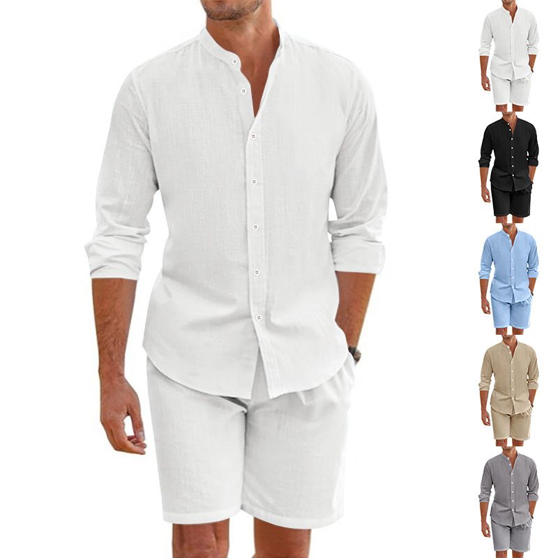 Camicia da spiaggia a maniche lunghe, semplice, traspirante, in lino, casual e ampia, da uomo, stile hawaiano, stile transfrontaliero americano._voghion.com