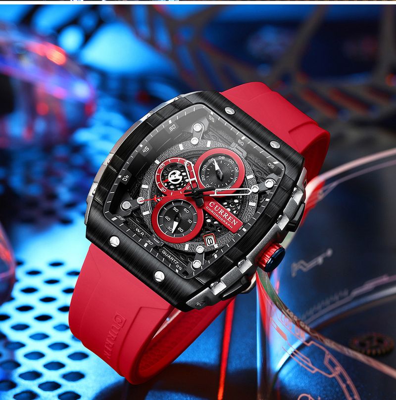 Men's And Women's Waterproof Multifunction Quartz Watch With Date Display, 6-Hand Analog Dial, Sporty Rubber Strap, Mineral Glass, Alloy Case_voghion.com
