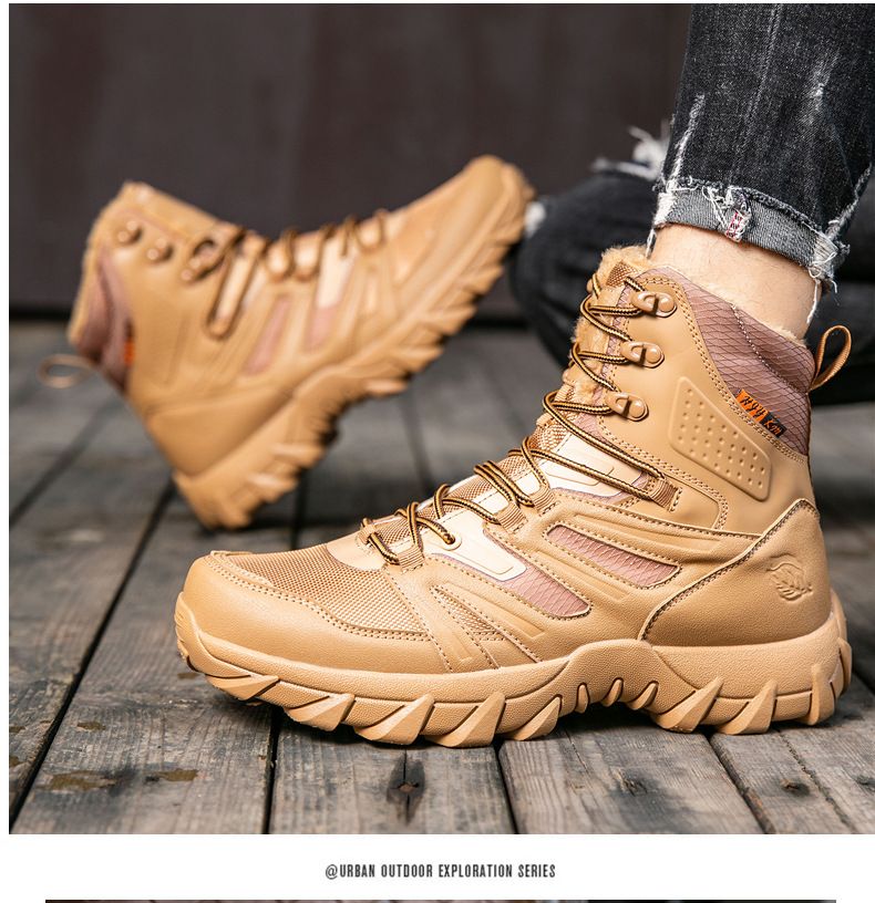Hiking Combat Boots, High-top Work Boots, Martin Boots, Fleece-lined Warm Snow Boots_voghion.com