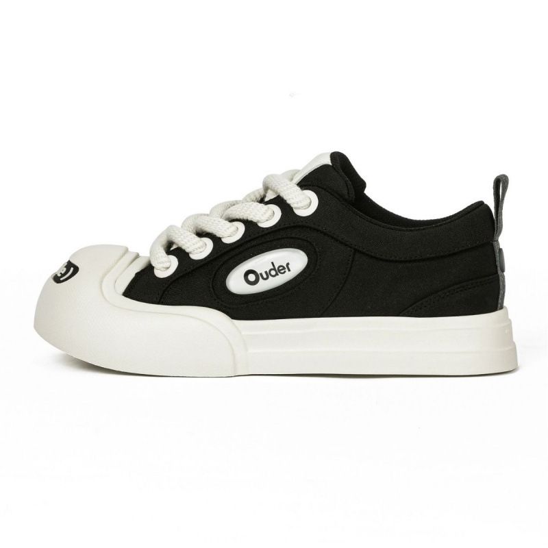 Ouder Smiler's Laughing Canvas Shoes With Increased Height, Thick Bottom, Round Head, Black And White Big Head_voghion.com