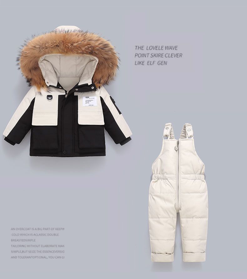 Completo piumino invernale per bambini: piumino con cappuccio + tuta (1-6 anni, 80-110 cm, 50% piumino d'anatra, classe C)_voghion.com