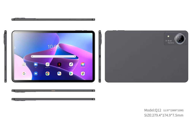 F12 Ultradünnes 12-Zoll-Android-Tablet mit 2K-Display, 6 GB RAM und 128 GB Speicher, Dual-SIM, GPS, abnehmbarer Tastatur_voghion.com