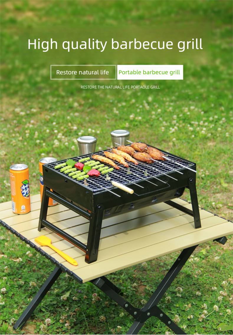 Tragbarer BBQ-Grill aus Edelstahl 304 – faltbarer Holzkohleständer für Camping-Picknick_voghion.com