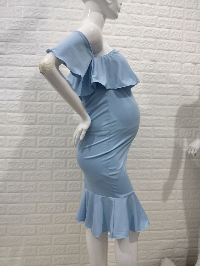 Jupe de maternité extensible pour femmes, avec col à volants et robe de photographie à traîne_voghion.com