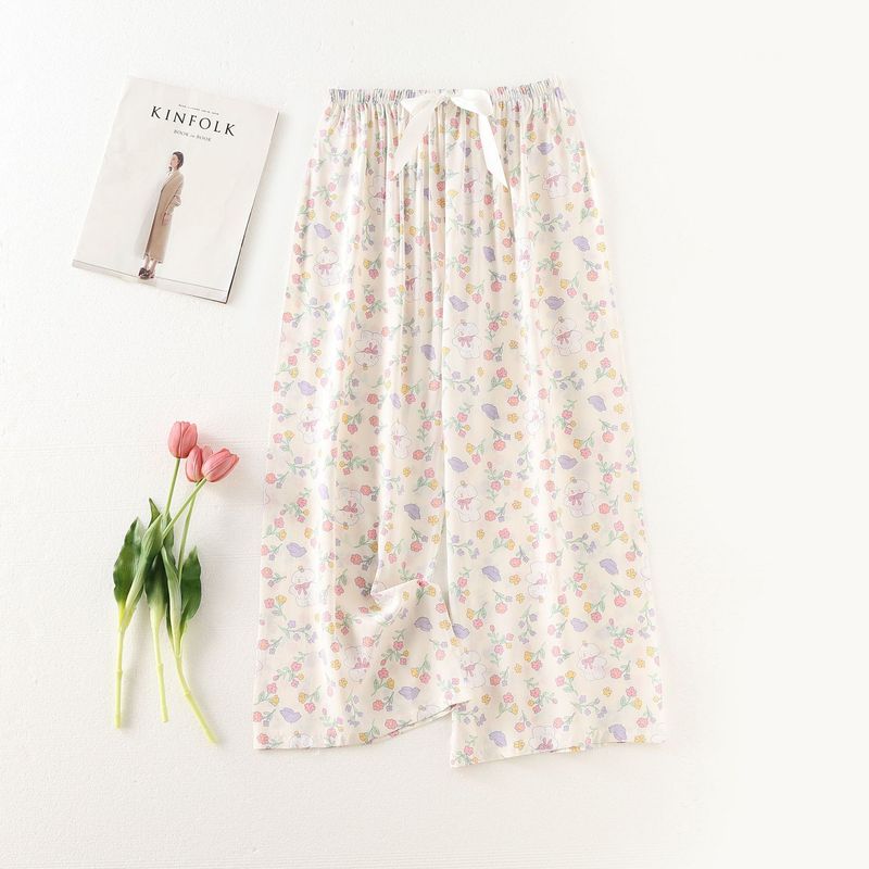 Women's Sleepwears Cotton silk pajama pants beach pants can be worn over a large size home dress nine point pants_voghion.com