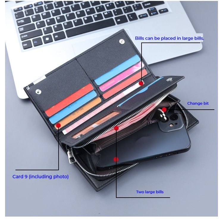 Bolsa de mão, nova bolsa masculina clássica com zíper para celular, carteira longa para negócios de grande capacidade, bolsa casual masculina simples._voghion.com