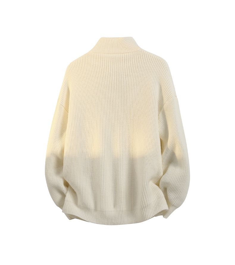 Men's Zip-Up Knit Sweater – Oversized High-Neck Pullover With Stretch Fabric (Machine Washable, Winter Casual Wear)_voghion.com