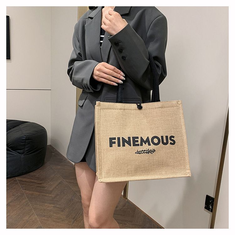 Beach Bag Thickened Large Capacity Linen Underarm Bag Shopping Bag Commuter Tote Bag Premium Casual Hand Bill Shoulder Bag Minimalism_voghion.com