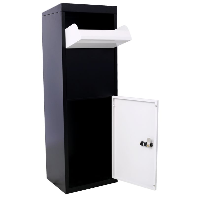 Package Delivery Box, 14'' x 11.3'' x 42'', Galvanized Steel Parcel Mailbox w/Code Lock & Mounting Hardware, for Outdoor Porch, Curbside, Black and Wh_voghion.com
