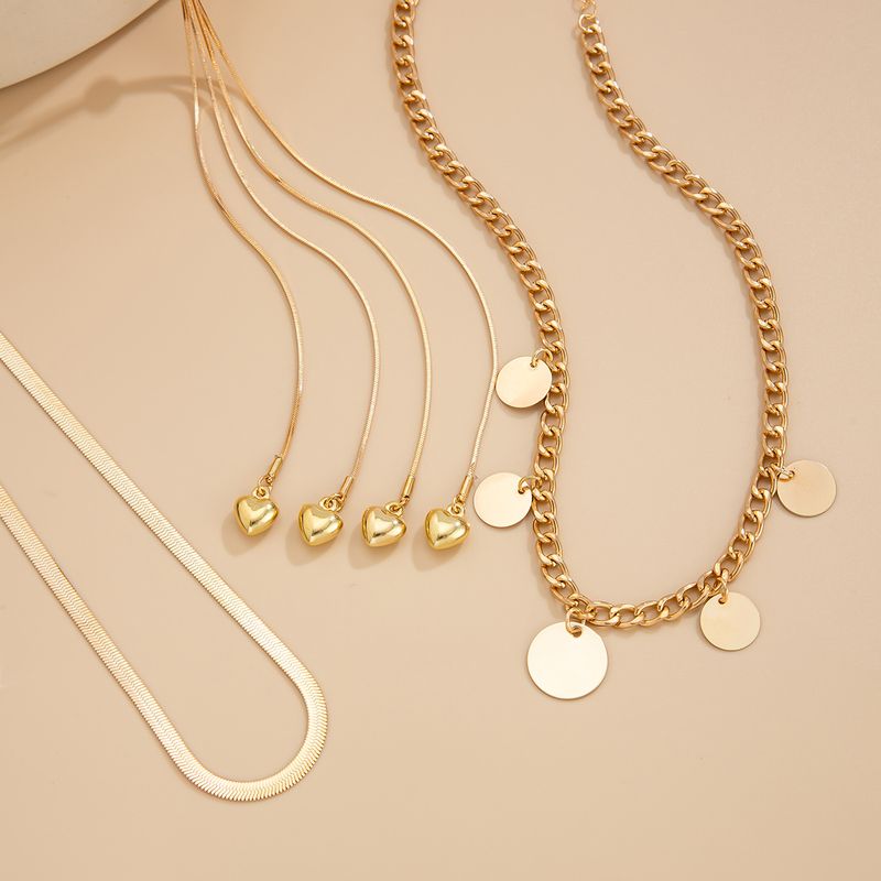 Halskette Damen Goldene Halskette Anhänger Halskette Goldschmuck Mehrlagige Metallscheibe Schlangenknochen Halskette Persönlichkeit Herz Anhänger Y-förmig Mehrlagig Cl_voghion.com