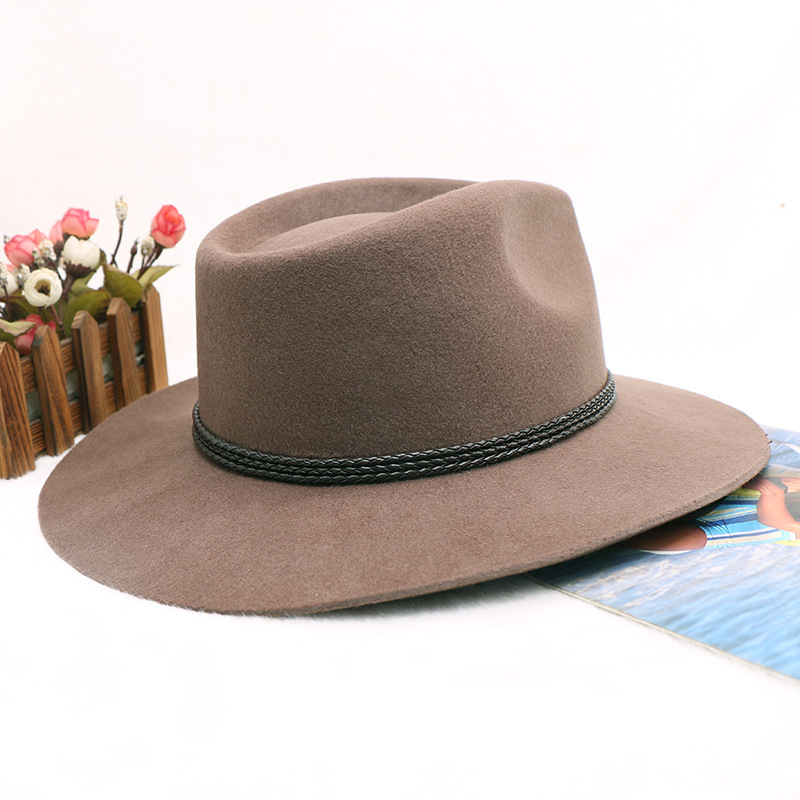 Wollen cowboyhoed met knopen voor heren jazzhoge hoed Herfst-/winterhoed_voghion.com
