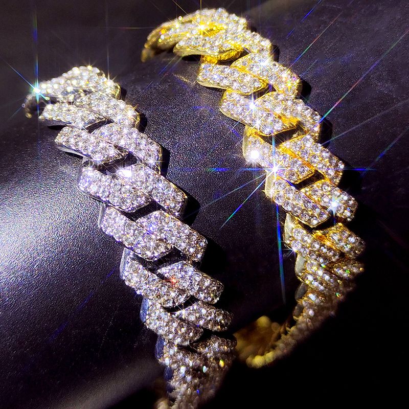 2025 New Arrivals Hip Hop 14MM Prong Link Necklace & Bracelet Iced Out Bling Cuban Chain Rhinestone Chains For Men Punk Rapper Jewelry_voghion.com