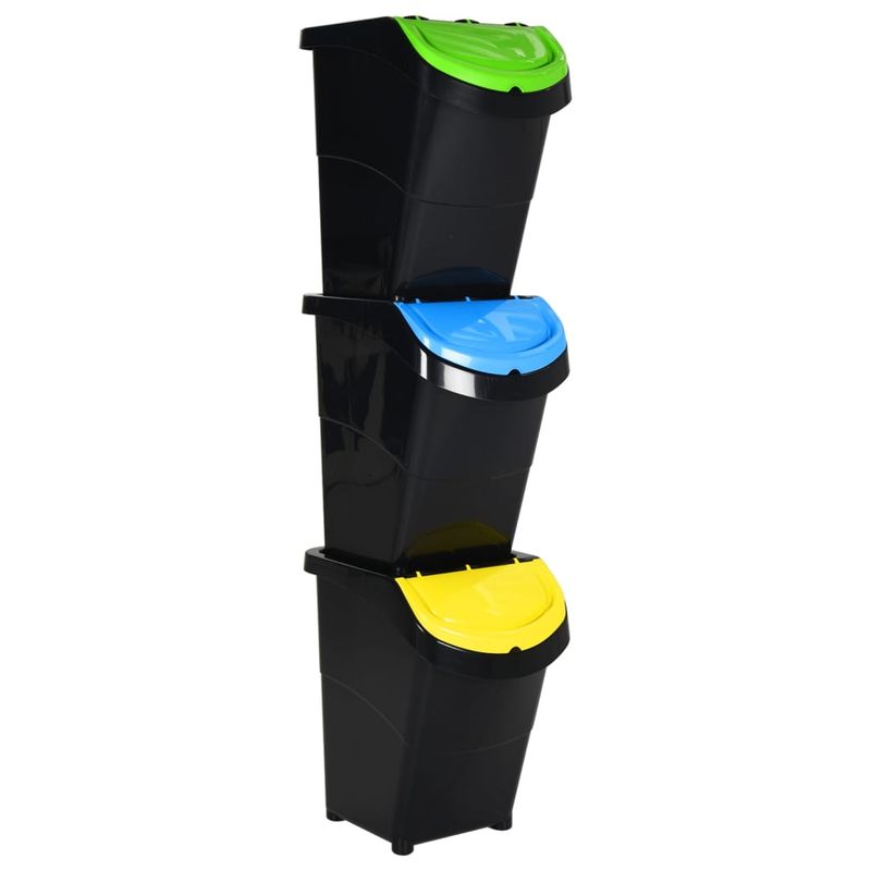 Stackable Waste Bins Trash Garbage Can Rubbish Box With Lids 3pcs PP VidaXL_voghion.com