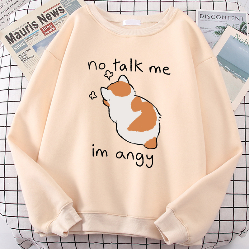 Weibliche Sweas No Talk Me Cute Angy Cat Print Top Frauen Haruku Oversize Langarm Kawaii Tier 2022 Neue Dame_voghion.com