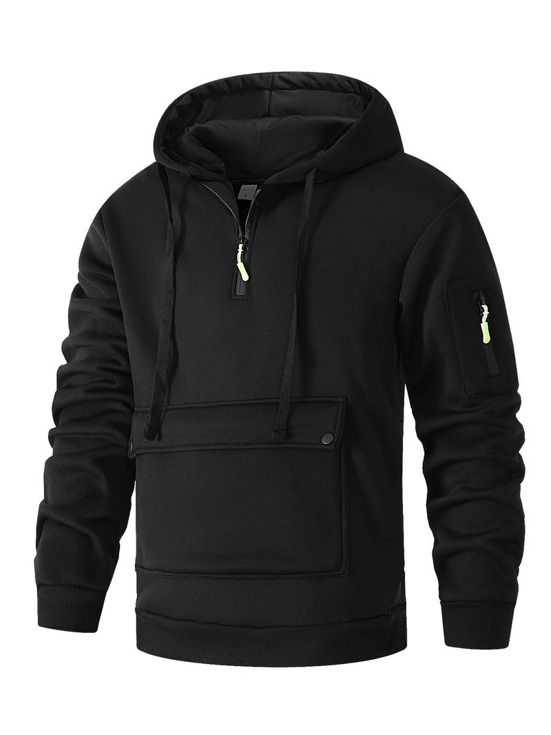 Moletom masculino com capuz e zíper, design de bolso, outono e inverno_voghion.com