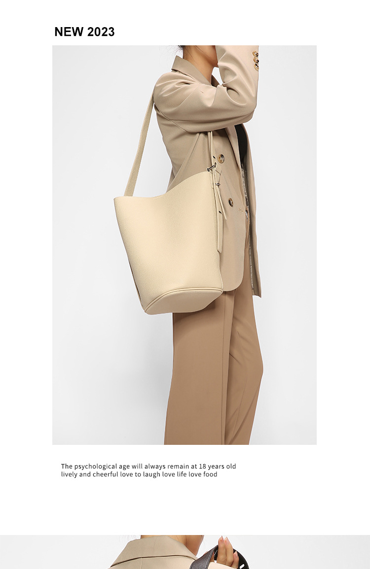 Versatile design di nicchia a secchiello casual, borsa a tracolla semplice, grande capacità, stile pigro, borsa da donna_voghion.com