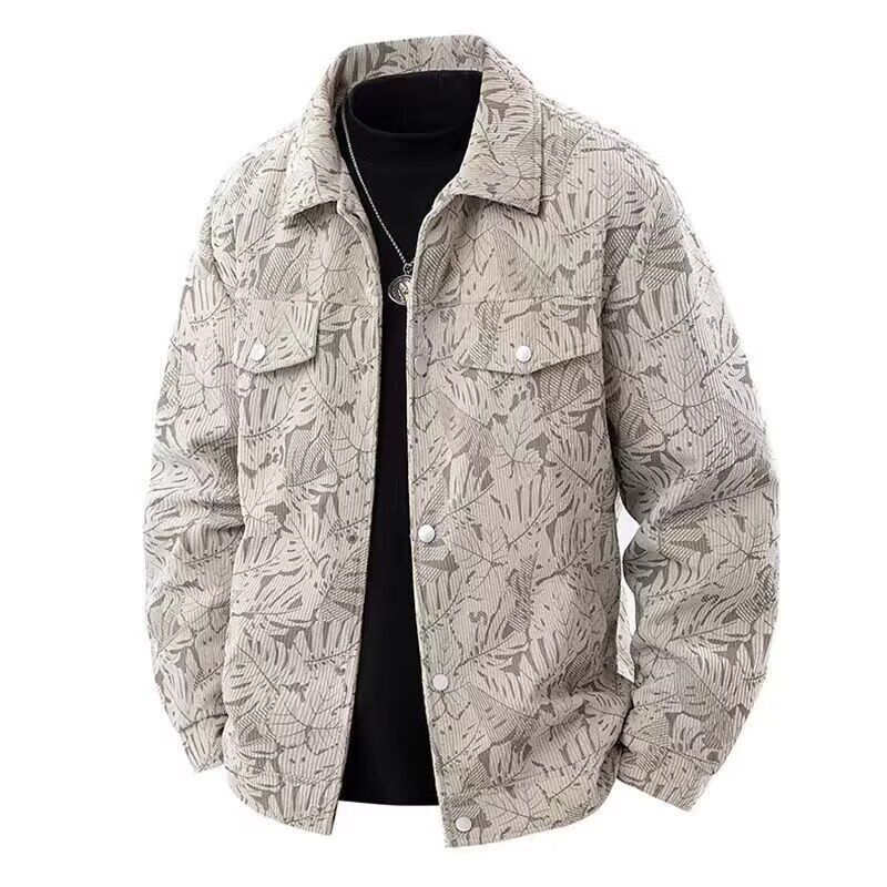 Corduroy Men's Jacket, Lapel, Fashionable Printed Workwear Top_voghion.com