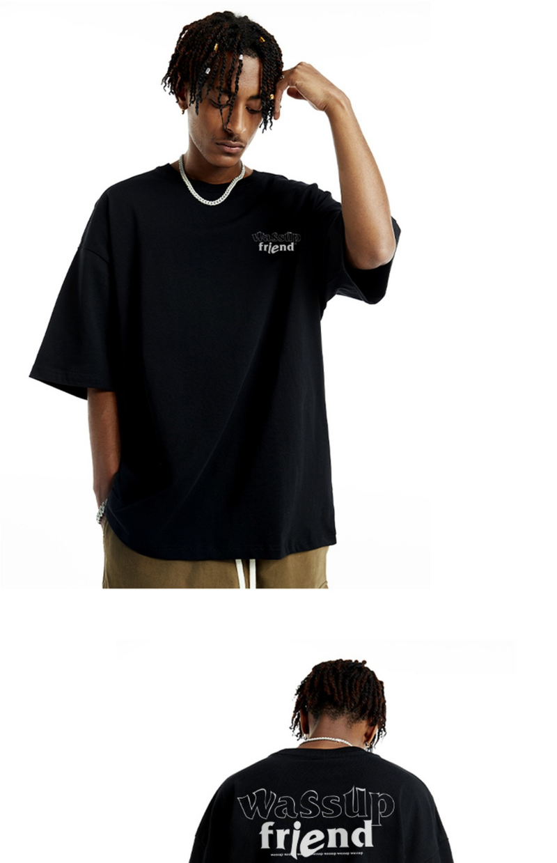 Herren-T-Shirt mit WASSUP HEODS-Design, kurzärmelig, Sommermode, schwere, lockere Ins-Oberteil, halbärmelig, Paarbekleidung_voghion.com