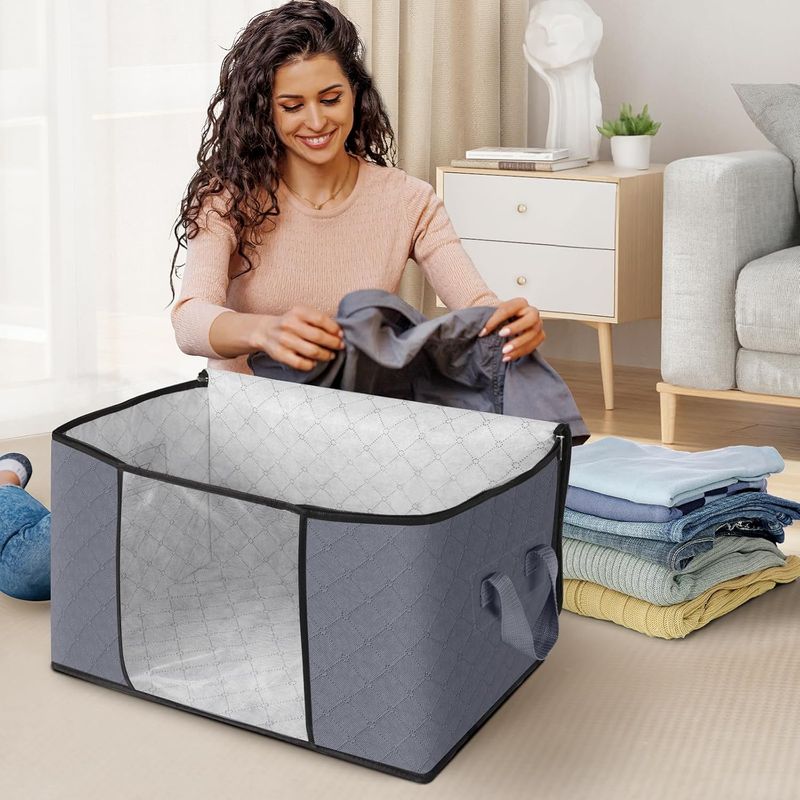 Fab Totes Kleideraufbewahrung, Faltbare Aufbewahrungstaschen aus dickem Stoff für Decken, Behälter zur Organisation von Schlafzimmer, Schrank,_voghion.com