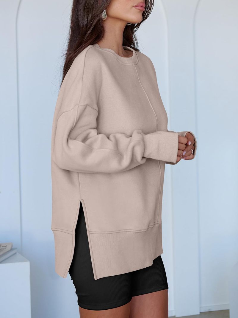 Women's Autumn And Winter Long Sleeve Round Neck Sweatshirt Solid Color Casual Bottoming Shirt_voghion.com