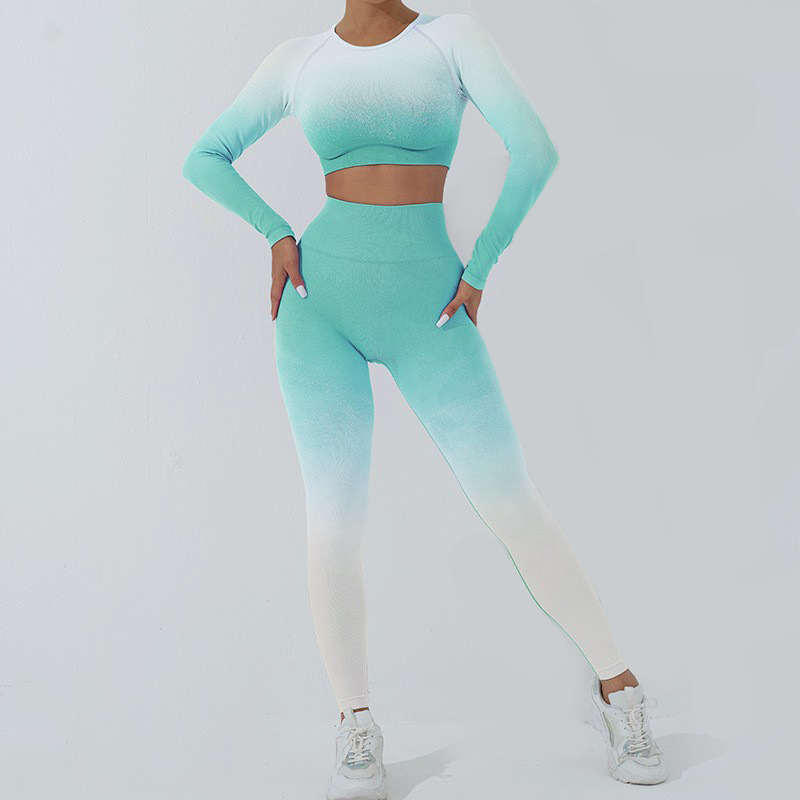 LazyZoom New Yoga Clothing For Women High-End Dopamine Moisture-Wicking Gradient Seamless Sports Set_voghion.com