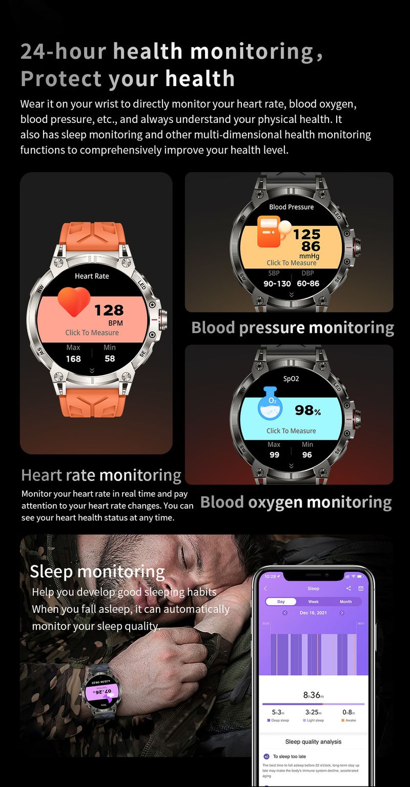 Neue KC89 Smart Watch Bluetooth Anruf Herzfrequenz Blutsauerstoff Schlaferkennung Rechner AI Sprachassistentfunktion_voghion.com