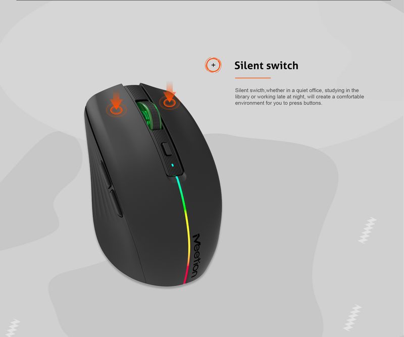 Meetion BTM002 Nero Portatile Cordless 2.4G Rgb Silenzioso Computer Portatile Mouse Wireless_voghion.com