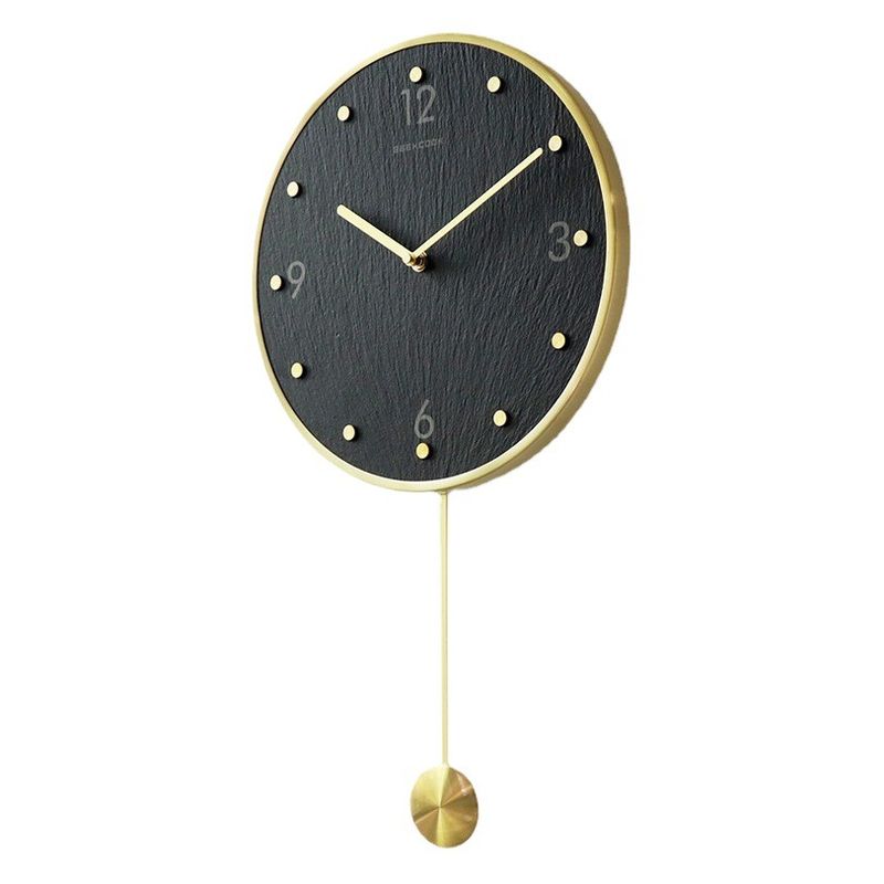 Brass Slate Wall Clock Modern Design Creative Minimalist Timepiece_voghion.com