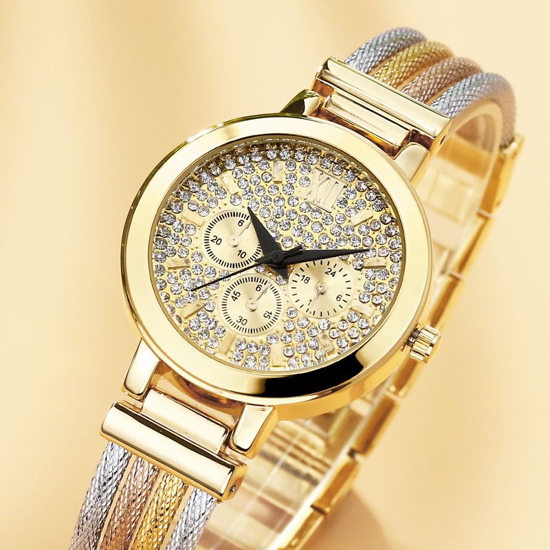 Watch Fashion Trend Round Gold Multi Color Copper Ribbon Ladies Quartz Watch_voghion.com