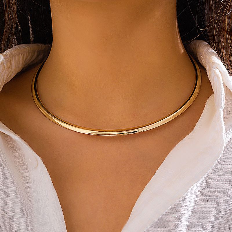 High-end niche minimalistische ketting punk gladde cirkel ring koude stijl choker_voghion.com