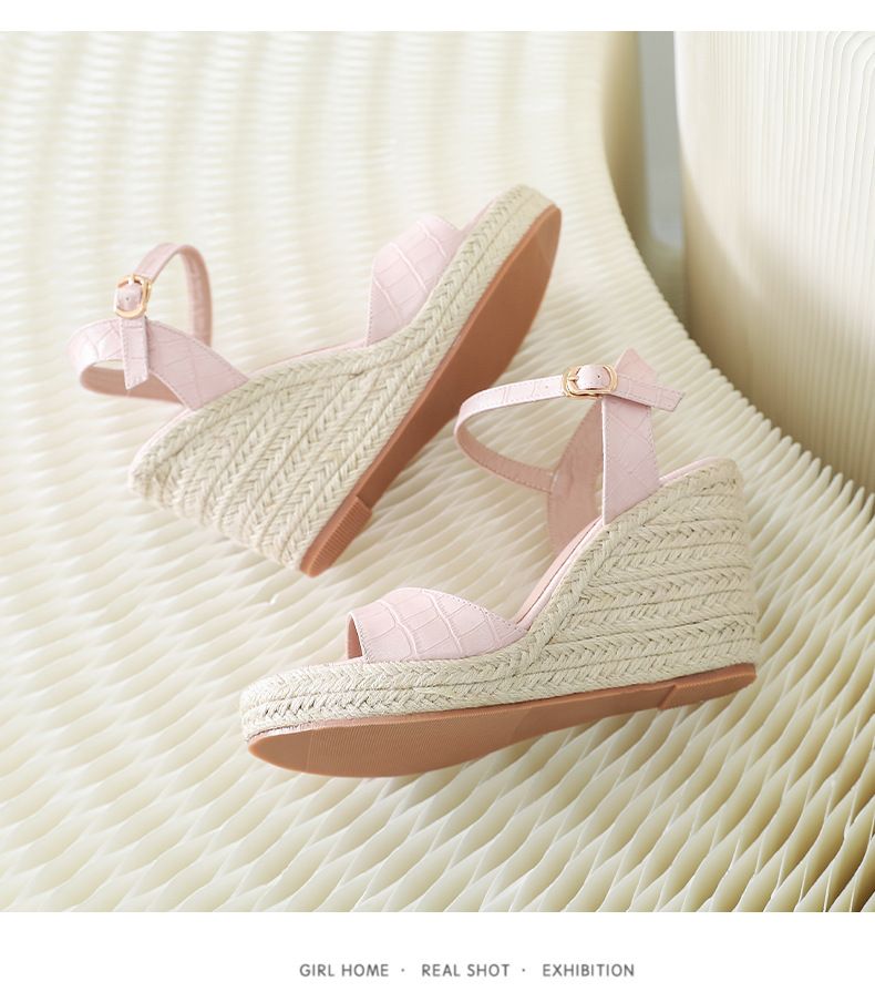 Γυναικεία Παπούτσια Νέα Καλοκαιρινά Ψηλοτάκουνα Σανδάλια με Χοντρό Τακούνι και Σόλα για Γυναικεία Παπούτσια με Ψάθινο Σχοινί και Σόλα σε Μεγάλο Μέγεθος_voghion.com