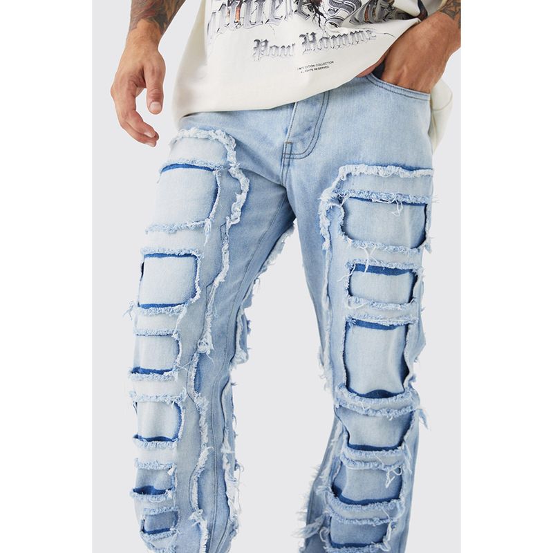 "Herrenjeans mit elastischem Patchwork-Schnitt und geradem Bein – Hellblau, Pink, Bläulich und Khaki (Größen S-XXL)"_voghion.com