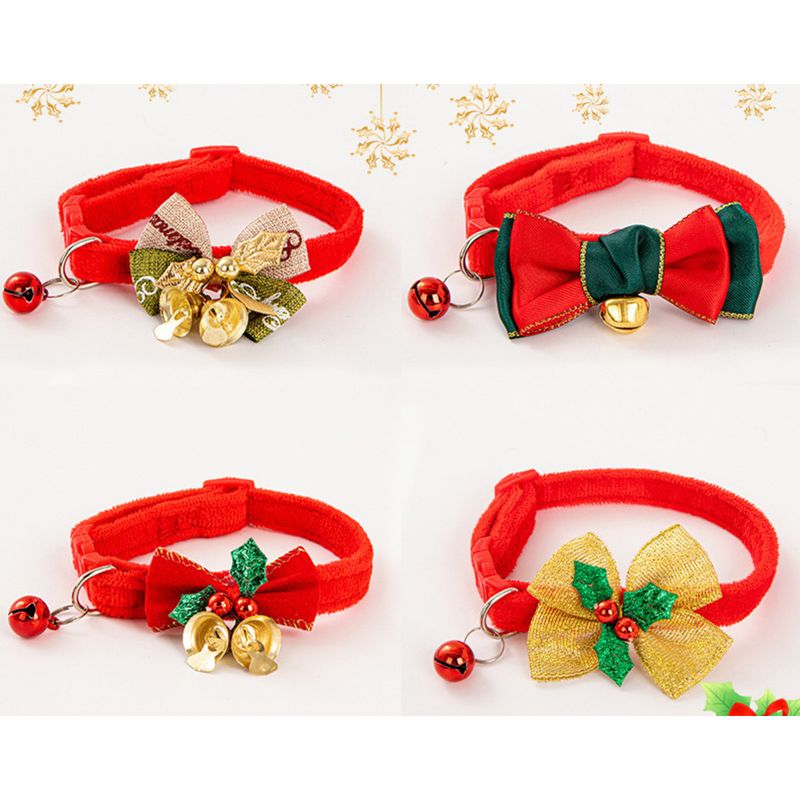 Bowknot Bell Christmas New Year Series Collar Cat Neck Strap Pet Supplies_voghion.com