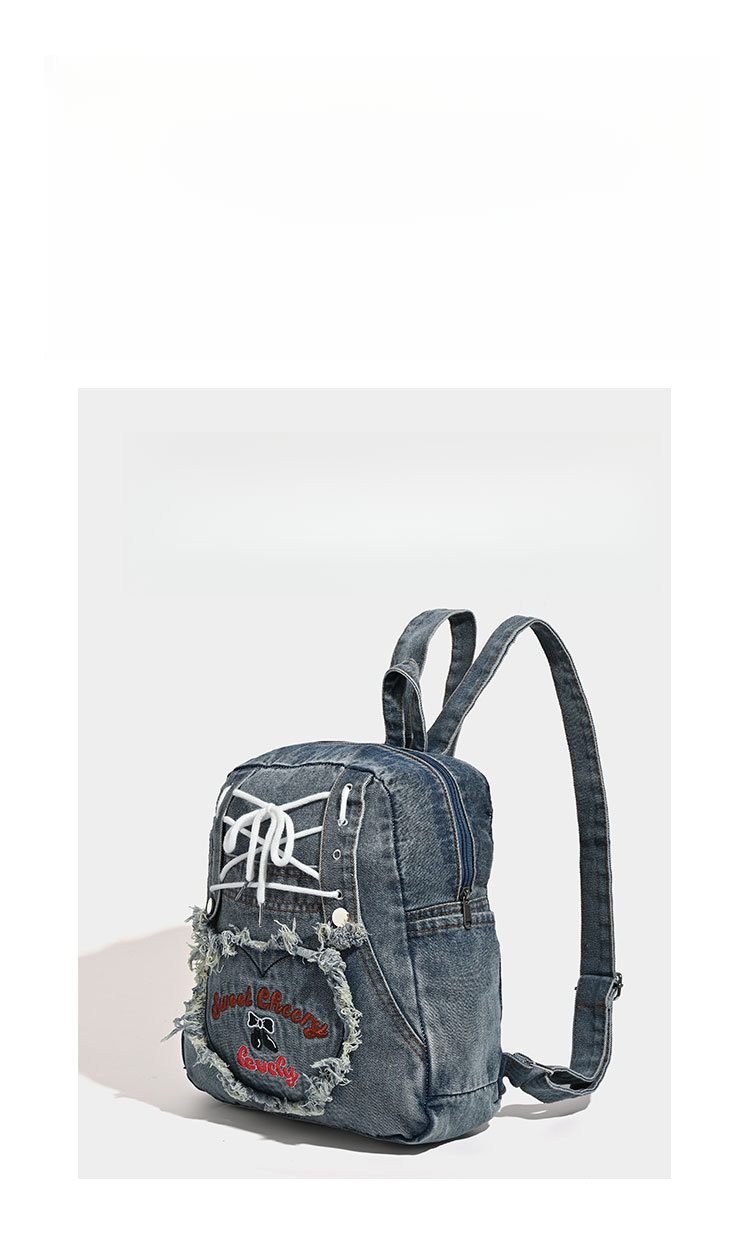 2025 Frühjahr/Sommer Neue Nische Herz Bestickte Denim Schüler Schultasche Für Den Unterricht Multifunktionale Einkaufstasche Modische Vielseitige Tägliche Pendeln_voghion.com