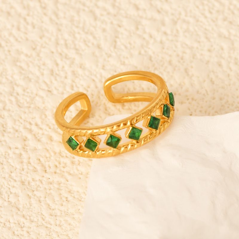 Modischer offener Ring mit Zirkonia, vergoldet, bunt, Emaille, kreatives Design, alltagstauglich, vielseitig, leichter Luxusschmuck_voghion.com