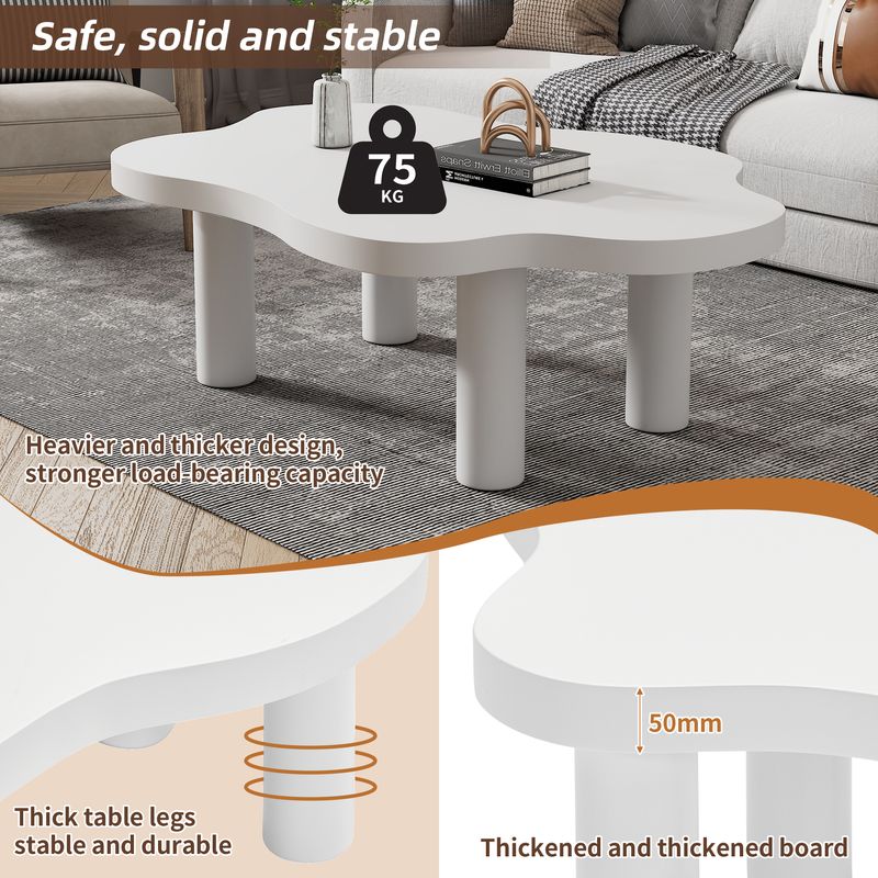 Wolken-Couchetisch, Table basse blanche moderne pour le salon, table d'appoint d'intérieur de dessin animé irrégulier, Beistelltisch à 3 pieds (blanc)_voghion.com