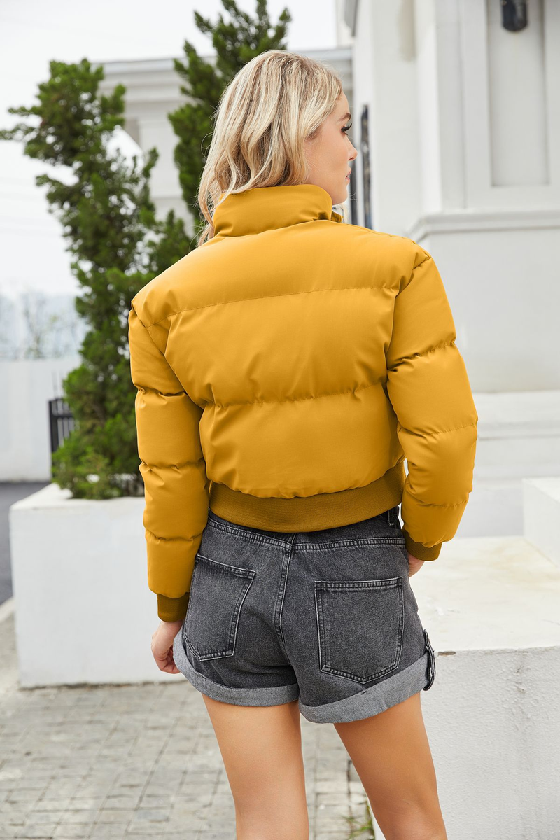 Women's short cotton-padded jacket women's long-sleeved high-necked warm coat_voghion.com