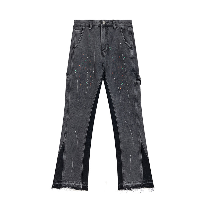 Pantaloni antispruzzo artificiali a gamba dritta in jeans elasticizzati di marca retrò e alla moda per coppie di uomini e donne_voghion.com